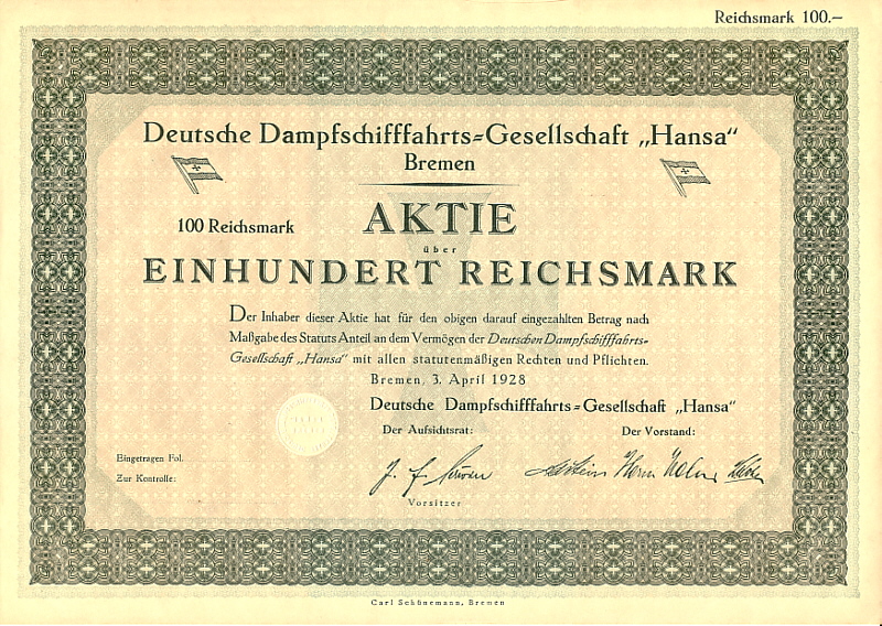 Blankette 100 Reichsmark 1928