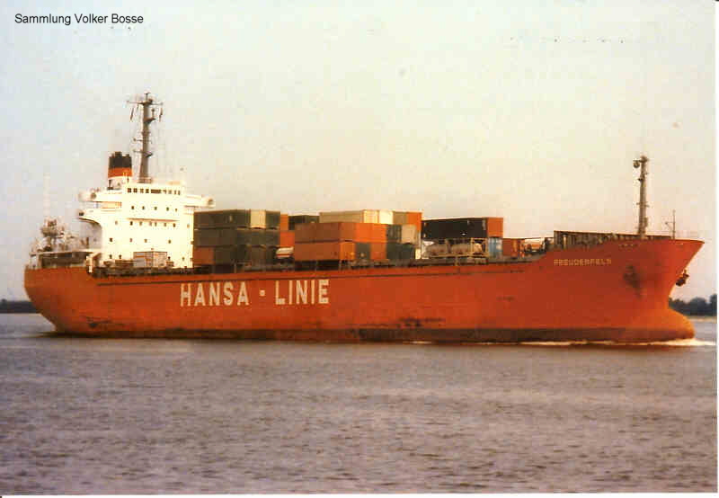 FREUDENFELS als Vollcontainerfrachter.