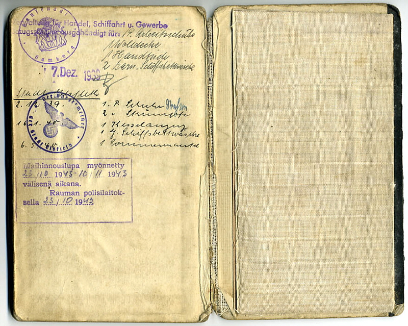 Seefahrtsbuch Fritz Bohlken - Nachsatz
