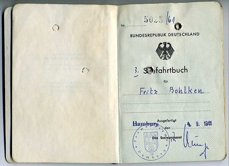 Seefahrtsbuch Fritz Bohlken