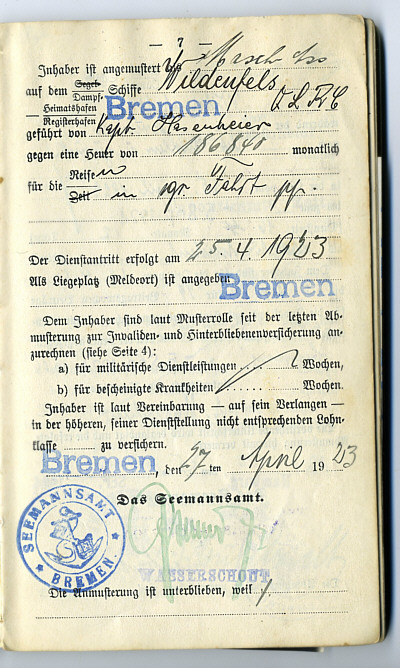 Seefahrtsbuch Georg Wiechmann