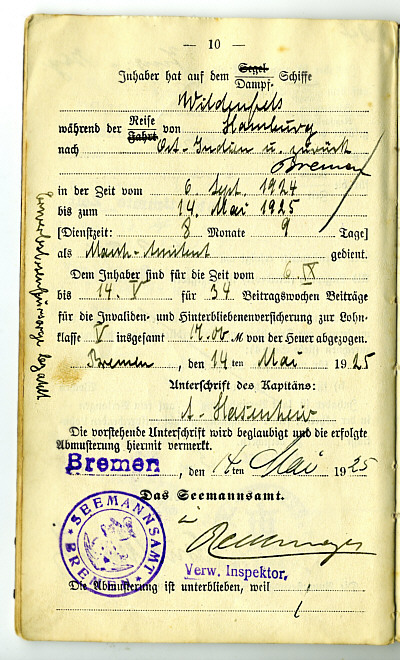 Seefahrtsbuch Georg Wiechmann