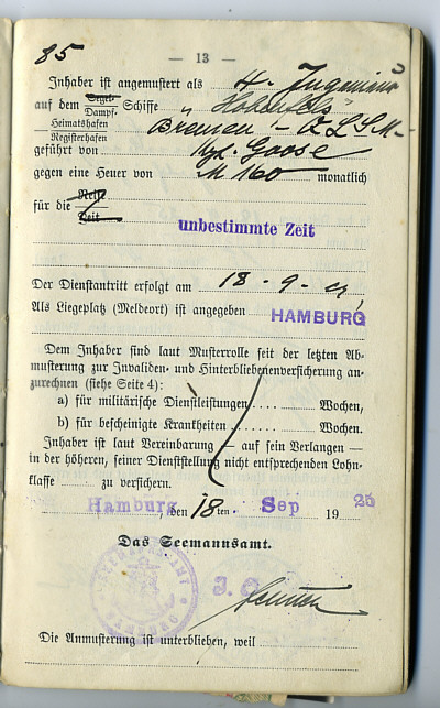 Seefahrtsbuch Georg Wiechmann