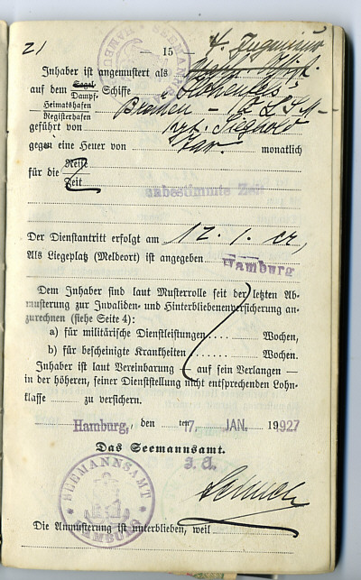 Seefahrtsbuch Georg Wiechmann
