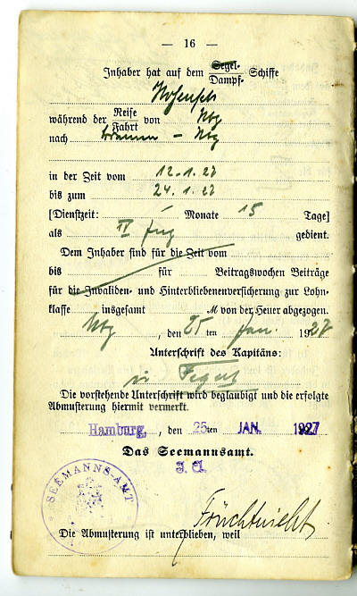 Seefahrtsbuch Georg Wiechmann