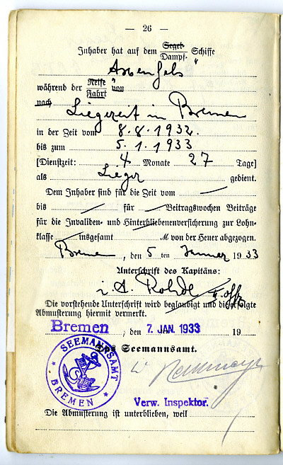 Seefahrtsbuch Georg Wiechmann