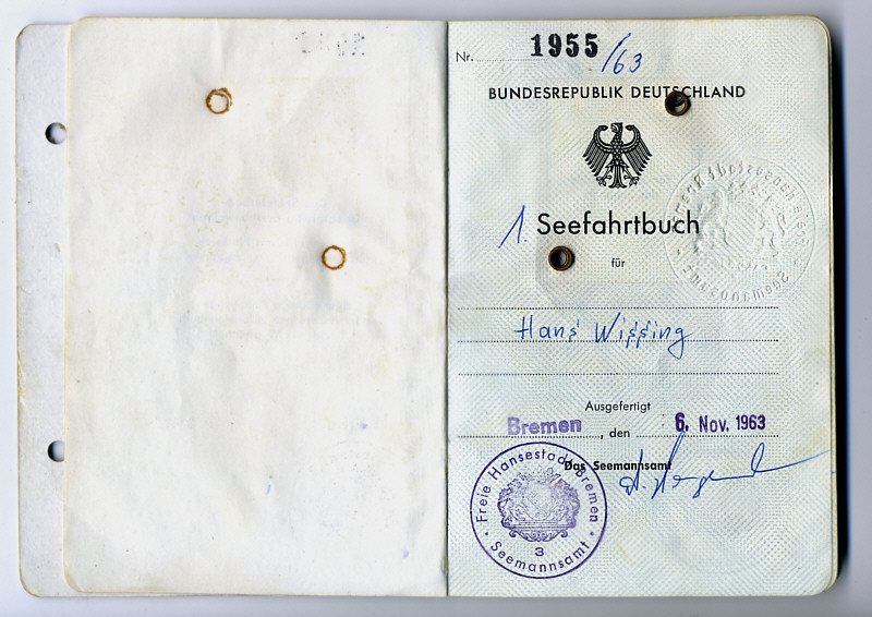 Seefahrtsbuch Hans Wissing