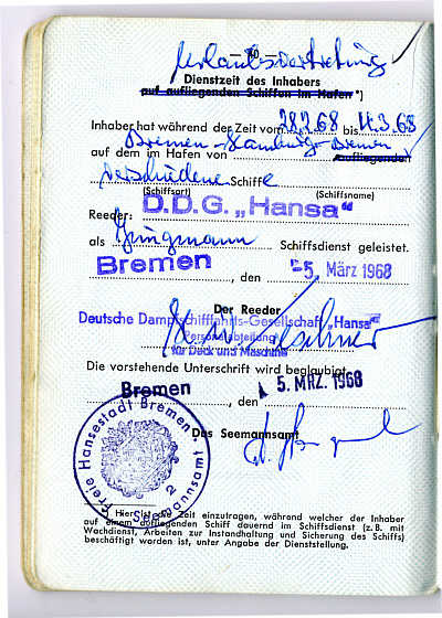 Seefahrtsbuch Hans Wissing