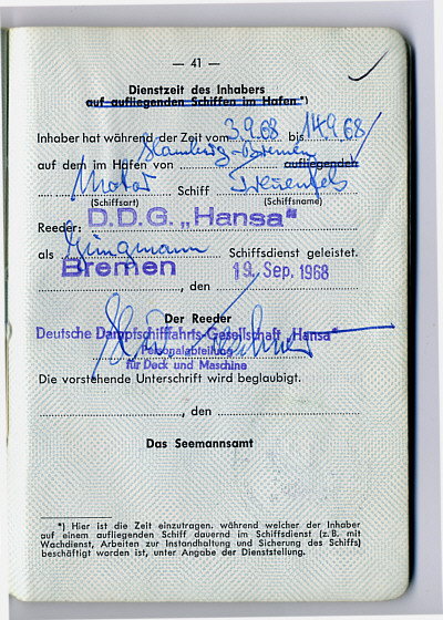 Seeafhrtsbuch Hans Wissing