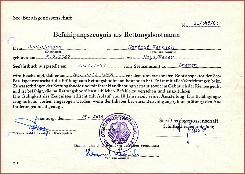 Befhigungszeugnis als Rettungsbootmann