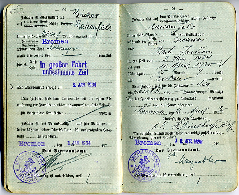Seefahrtsbuch Hellmut Beier - RAUENFELS (2)