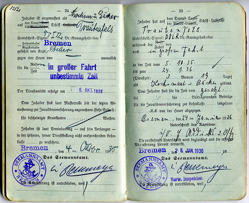 Seefahrtsbuch Hellmut Beier - TRAUTENFELS (2)