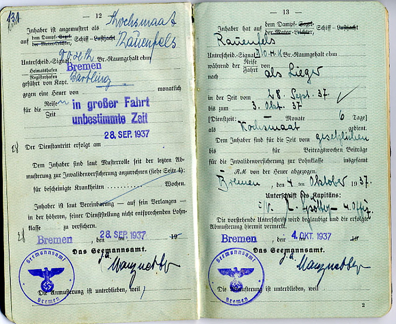 Seefahrtsbuch Hellmut Beier - RAUENFELS (2)