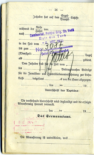 Seefahrtsbuch Hermann Glander