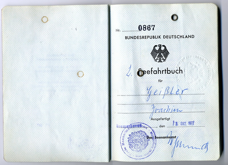 Seefahrtsbuch Joachim Geissler