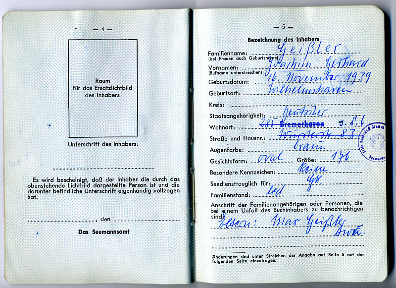 Seefahrtsbuch Joachim Geissler