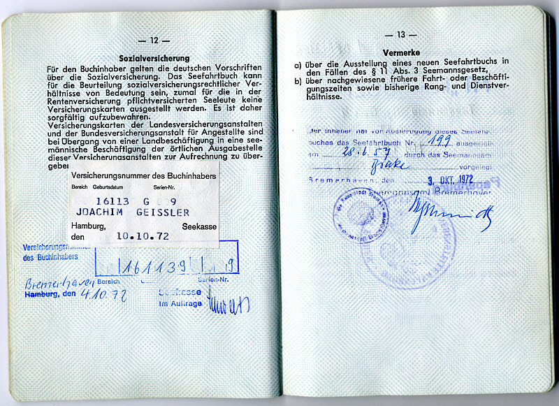 Seefahrtsbuch Joachim Geissler