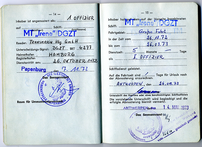 Seefahrtsbuch Joachim Geissler