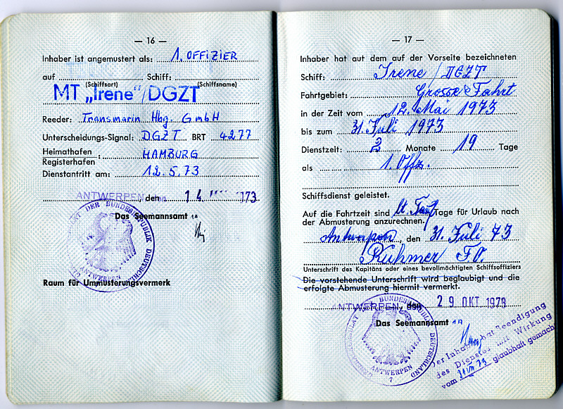 Seefahrtsbuch Joachim Geissler