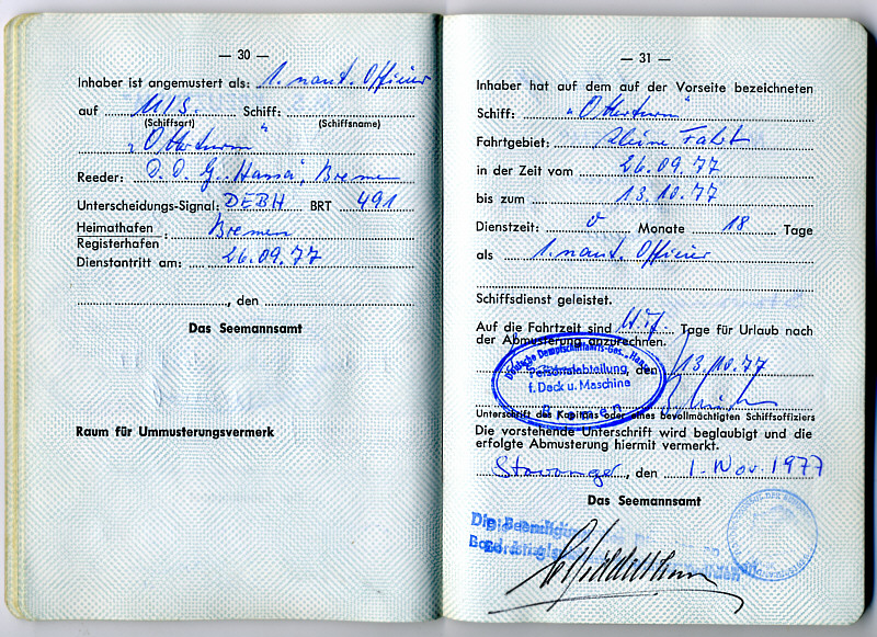 Seefahrtsbuch Joachim Geissler