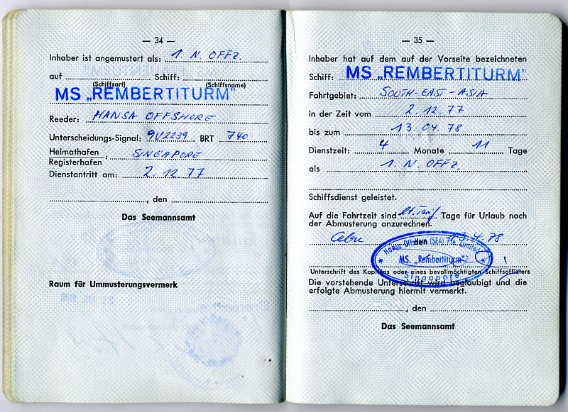 Seefahrtsbuch Joachim Geissler