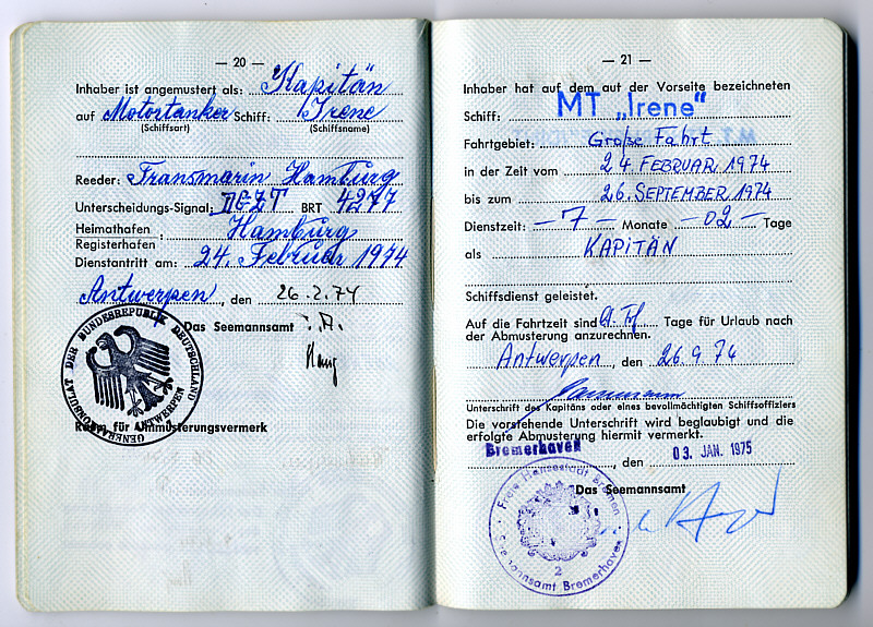 Seefahrtsbuch Joachim Geissler