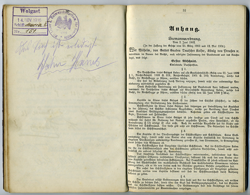 Seefahrtsbuch Johann Jahn