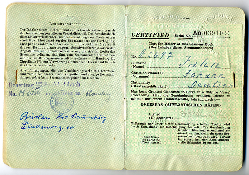 Seefahrtsbuch Johann Jahn