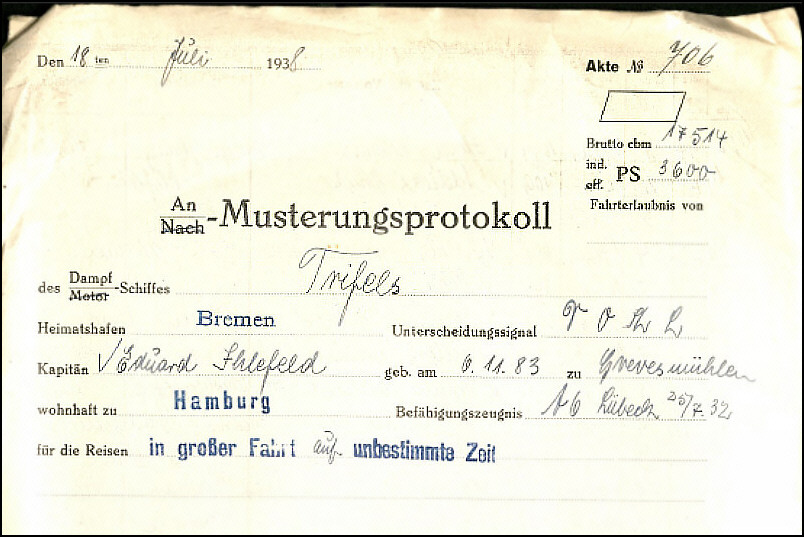 Anmusterungsprotokoll TRIFELS