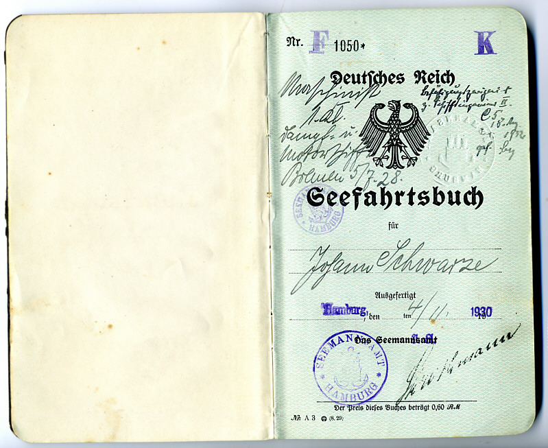 Seefahrtsbuch Johann Schwarze