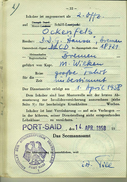 Seefahrtsbuch Siegfried Palfner