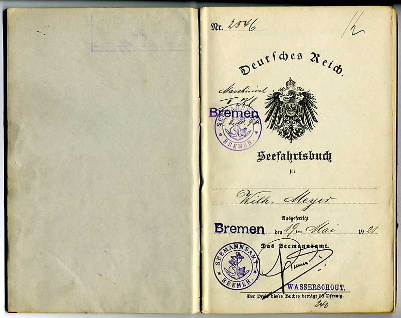 Seefahrtsbuch Wilhelm Meyer