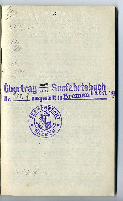Seefahrtsbuch Wilhelm Schrder